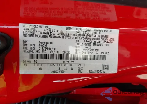 2015 Ford Focus Se from USA, damaged, VIN 1FADP3F23FL354468
